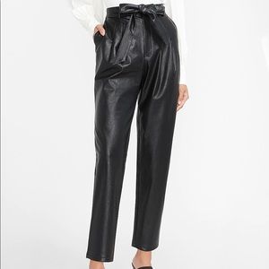 Super High Waisted Faux Leather Belted Ankle Pants